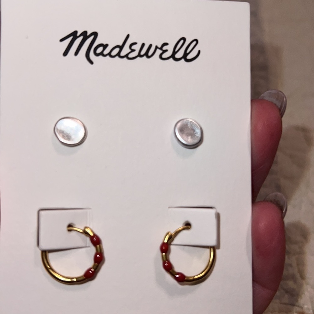 Madewell NWT 2 pairs of pierced earrings, small hoop and sliver studs